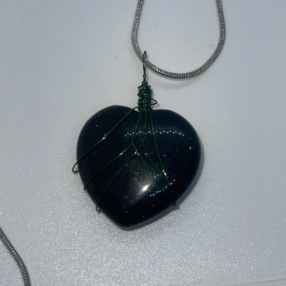 Green Goldstone Heart Necklace